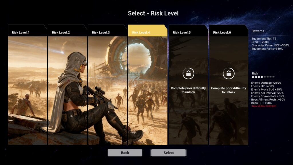 RIP: Level Selection and Risk Level Selection Screen