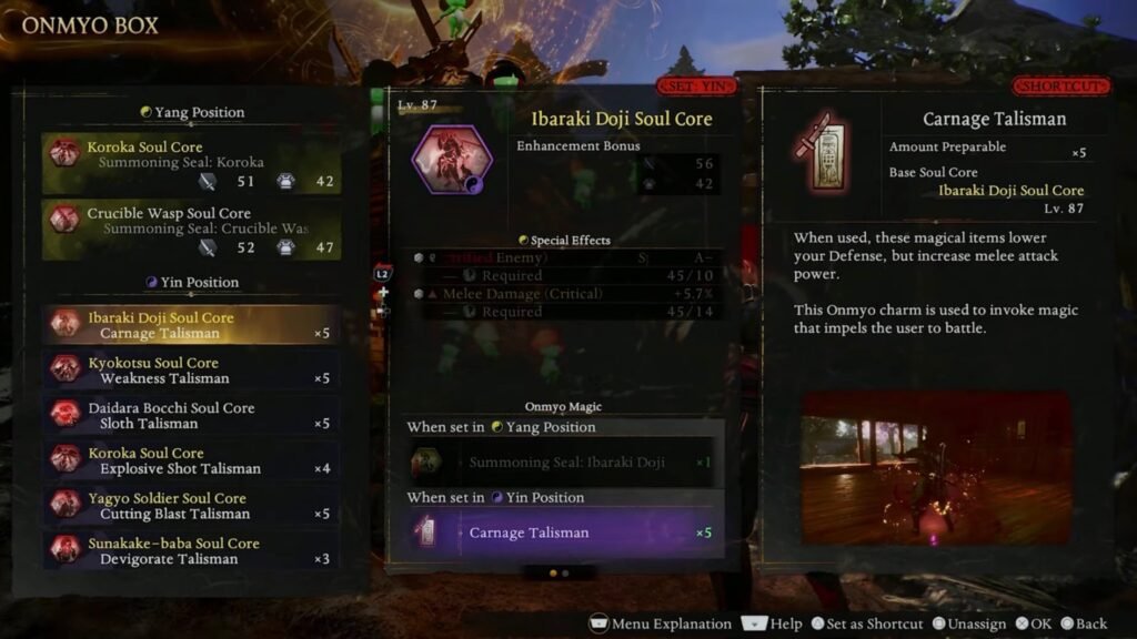 Soul Cores and Talismans in Nioh 3.