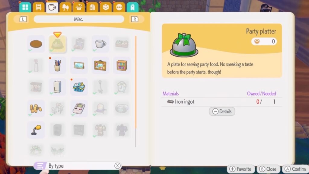 Creating Party Platters in Pokémon Pokopia.