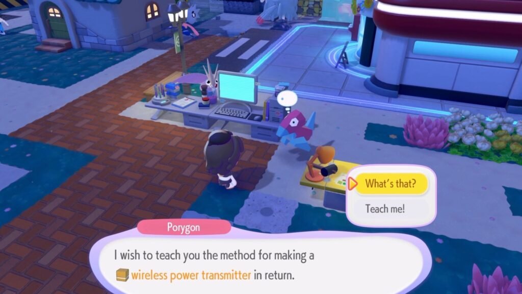 Interacting with Porygon in Pokemon Pokopia.