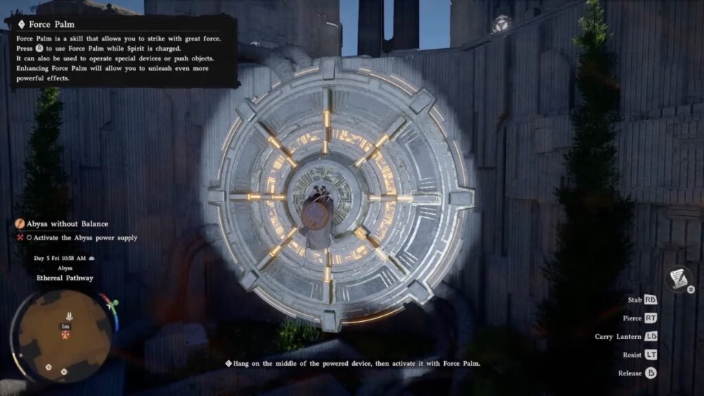 Using the Force Palm skill to complete Abyss Without Balance.