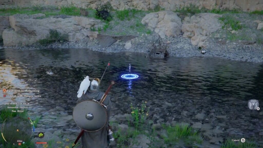 Using a fishing rod to fish in Crimson Desert.