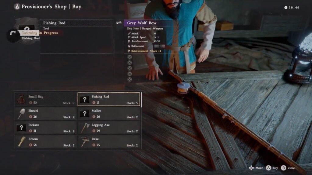 Purchasing a fishing rod from Alden in Crimson Desert.