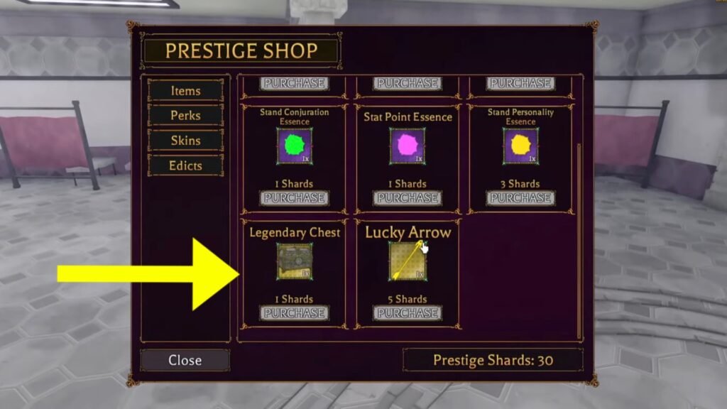 Prestige Shop in Bizarre Lineage.