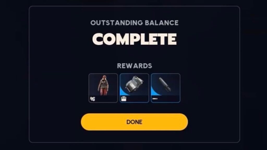 Completing the Outstanding Balance Quest.