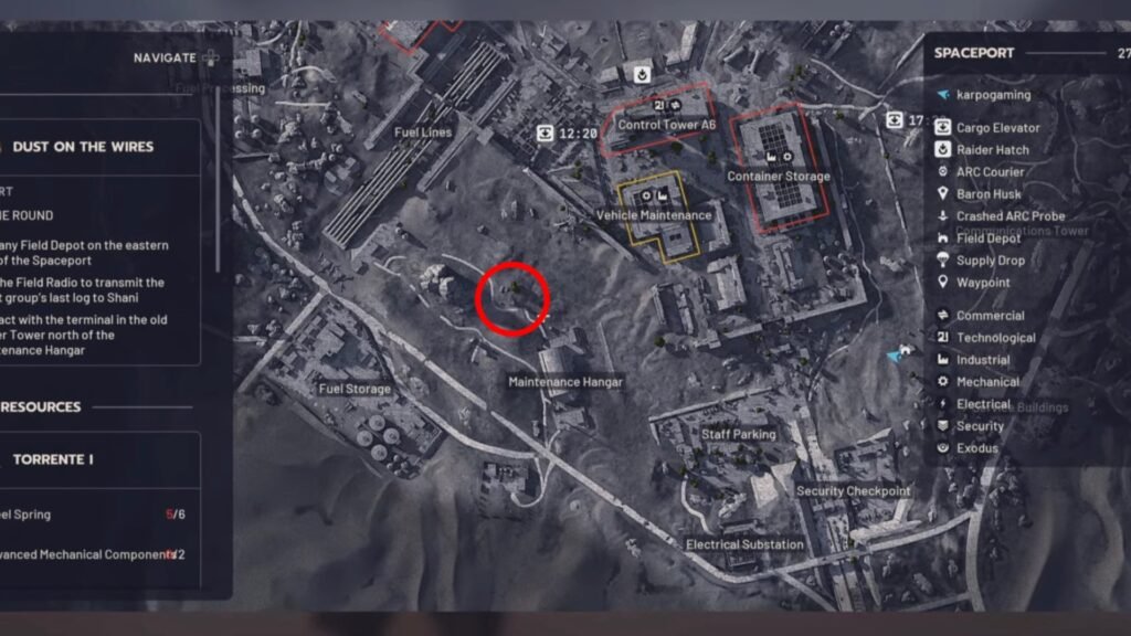 Raider Tower north of Maintenance Hangar location.