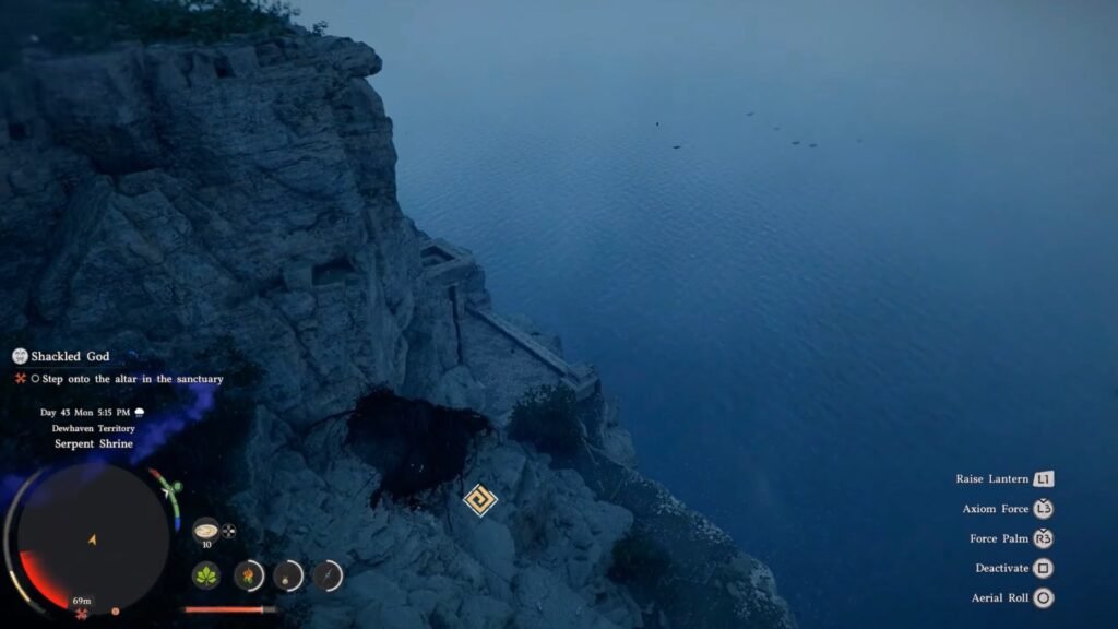 Reaching the secret cave entrance located to the right of the Serpent Shrine.