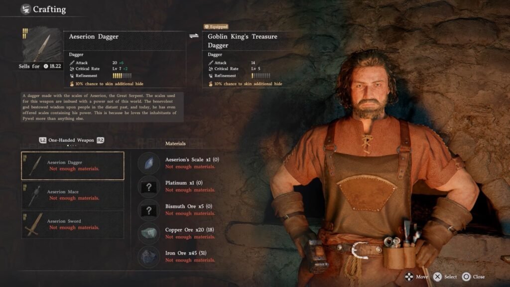 Crafting the Great Serpent Weapons at Smithy in Hernand.