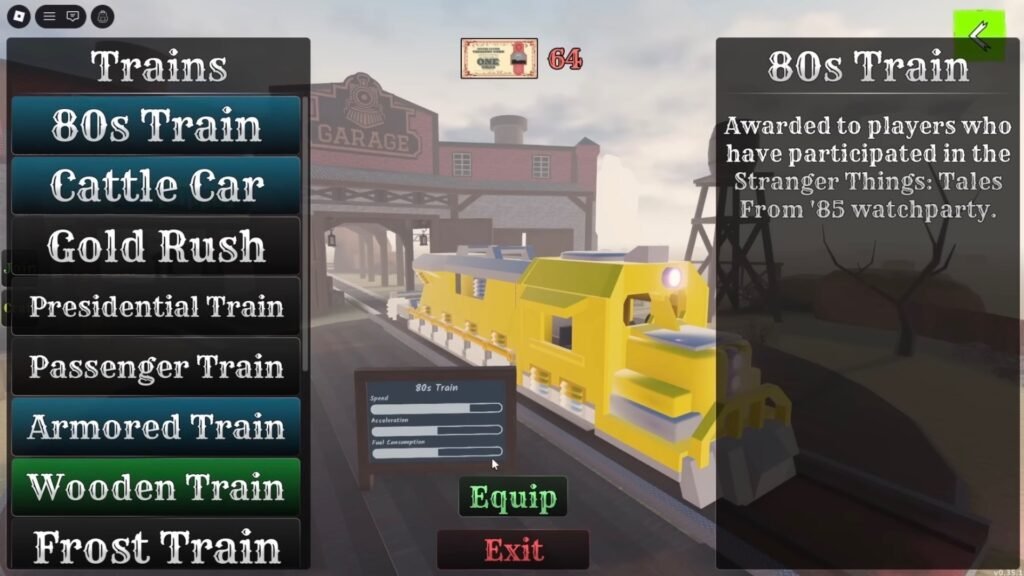 The 80s Train unlocked in Dead Rails.