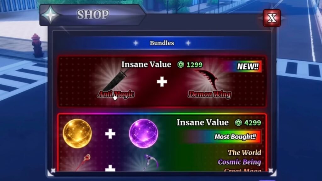 Purchasing Anti-Magic bundle from the Robux Shop.
