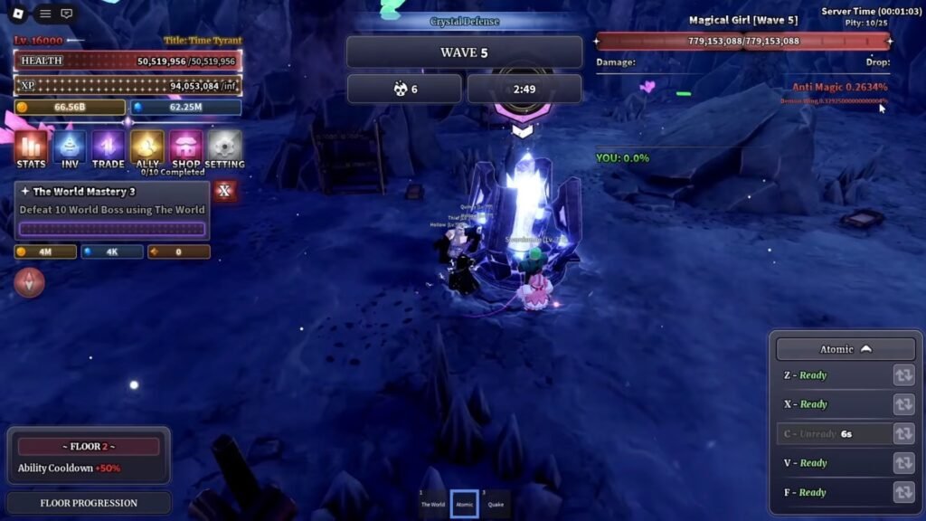 Fighting bosses in the Crystal Defense mode.