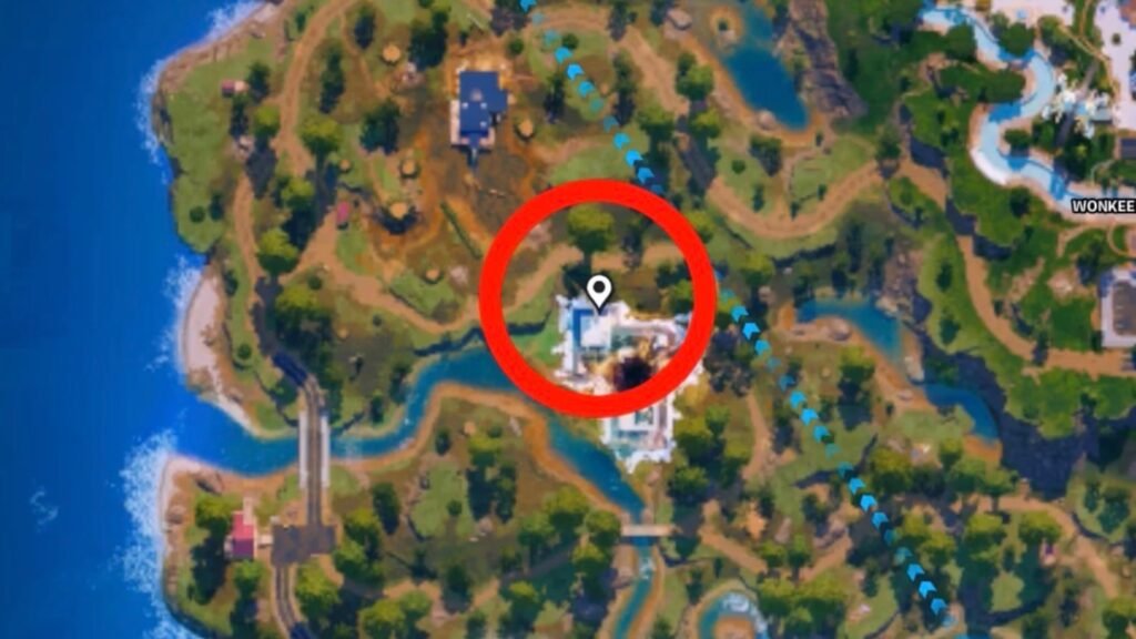 Chaos Cube location 2 in or around Elite's Outpost or Treechopped Timberland in Fortnite.