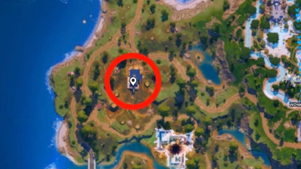 Chaos Cube location 3 in or around Elite's Outpost or Treechopped Timberland in Fortnite.