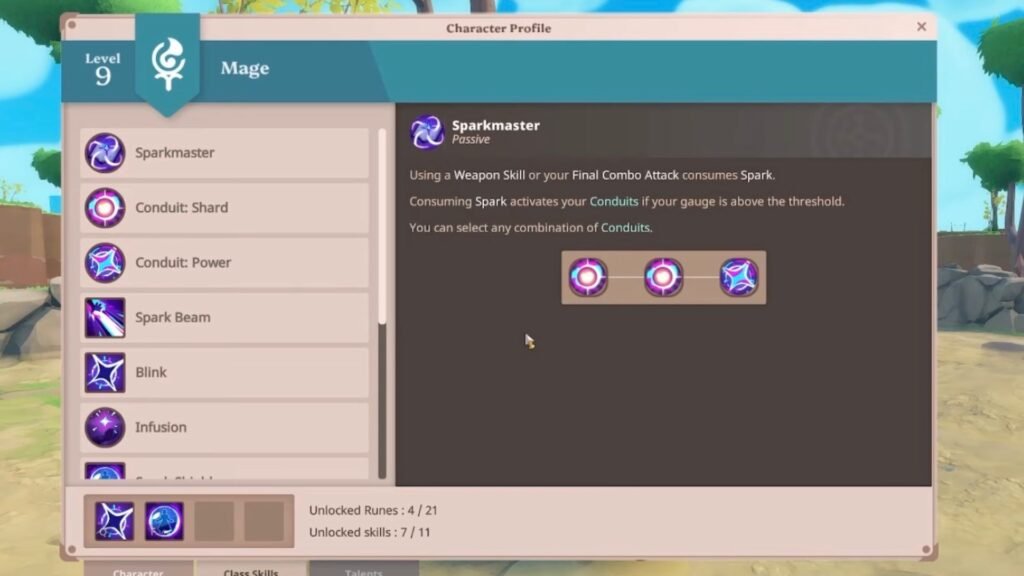 Mage Class Skills in Farever.