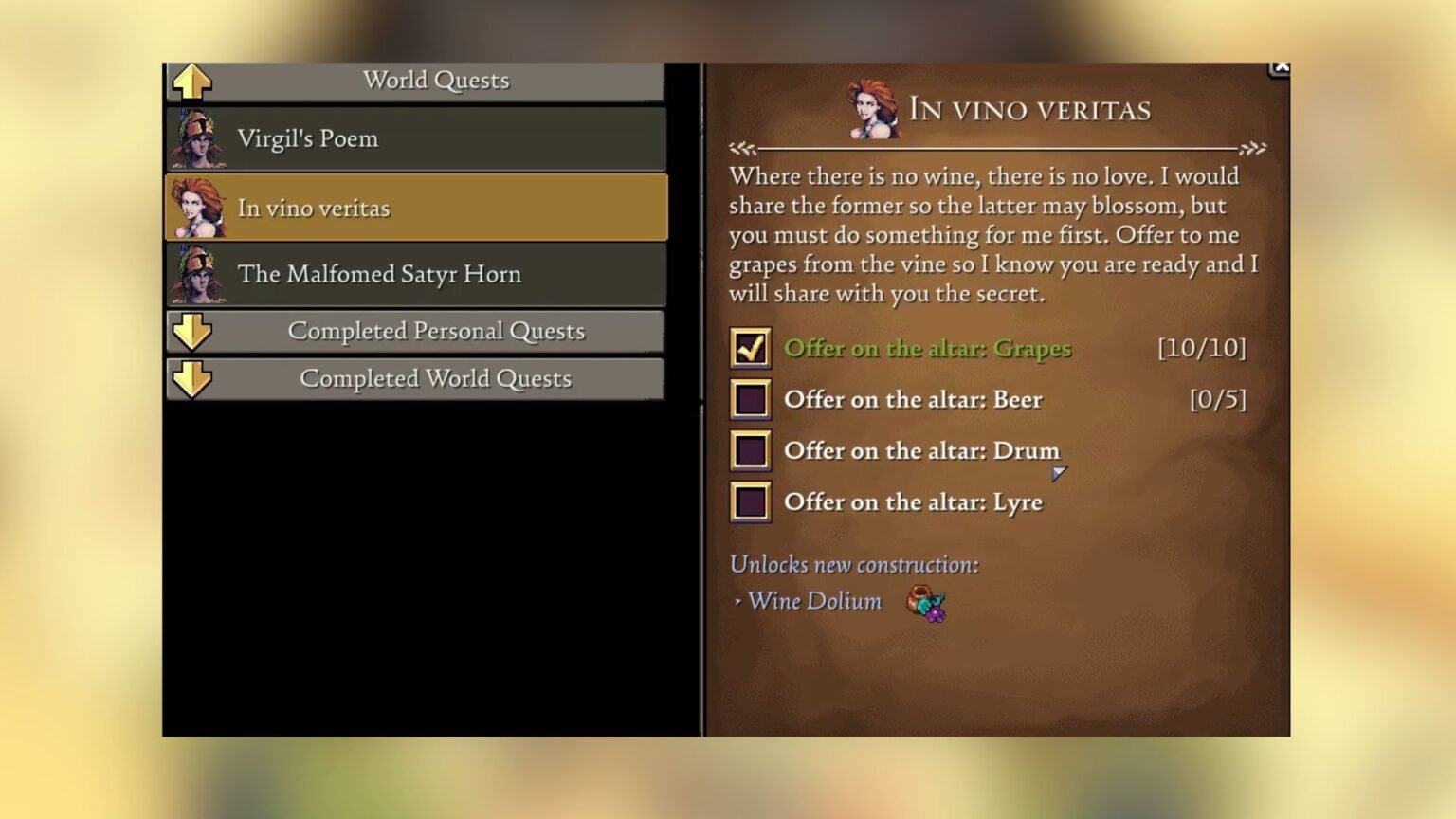 Romestead – How to Get the Drum and Lyre drum lyre In Vino Veritas romestead